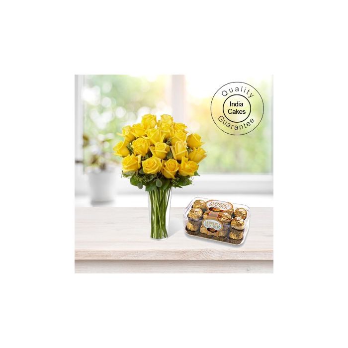 6 YELLOW ROSES BUNCH AND 16 PCS FERRERO ROCHER CHOCOLATES 6 YELLOW ROSES BUNCH AND 16 PCS FERRERO ROCHER CHOCOLATES