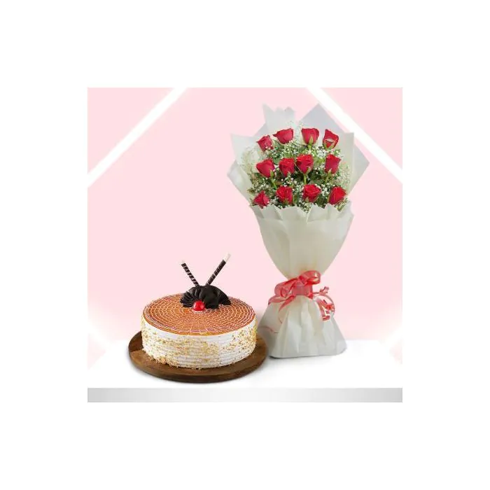 Ambrosial 12 Roses and Half Kg Butterscotch Cake