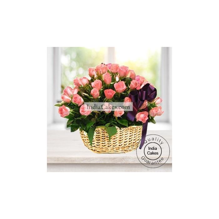 Arrangement Of 30 Pink Roses Basket Arrangement Of 30 Pink Roses Basket