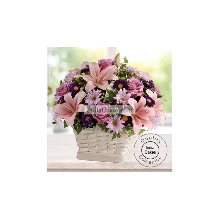 BASKET ARRANGEMENT OF CARNATION,DAISIES,GERBERAS AND ROSES BASKET ARRANGEMENT OF CARNATION,DAISIES,GERBERAS AND ROSES