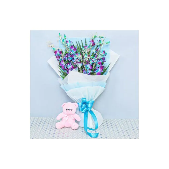 Blossom Orchids Bouquet with a Teddy Blossom Orchids Bouquet with a Teddy