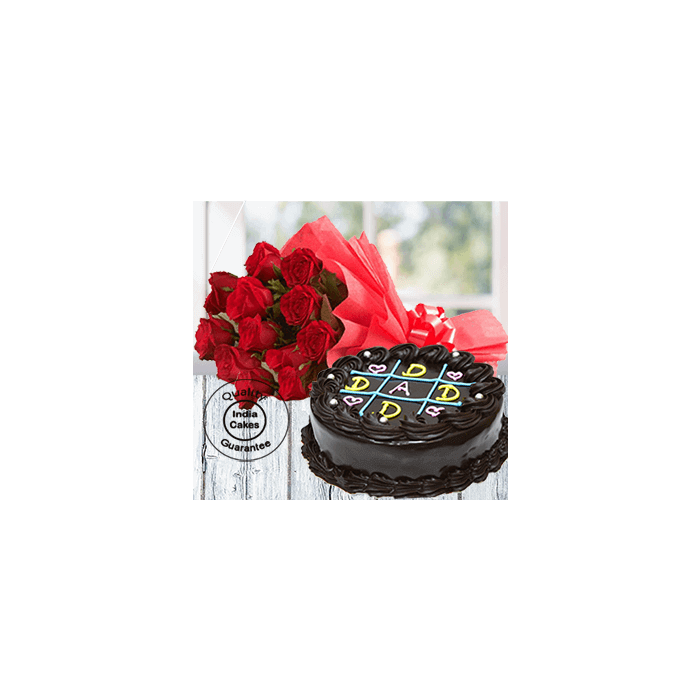 Cake For Father Half Kg with 12 Red Roses