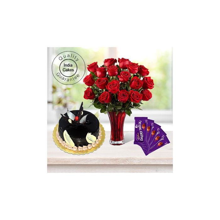 1 Kg Chocolate Truffle Cake-6 Red Roses Bunch-5 Chocolates 1 Kg Chocolate Truffle Cake-6 Red Roses Bunch-5 Chocolates