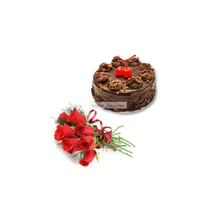 1.5 Kg Chocolate Truffle with 12 Red Roses Bunch