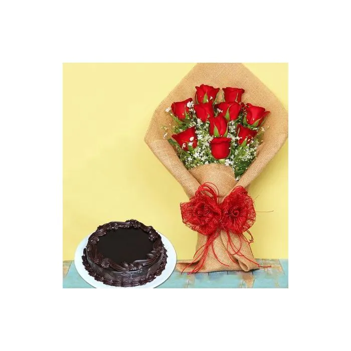 Delectable Bunch of 10 Red Roses with Chocolate Truffle Combo