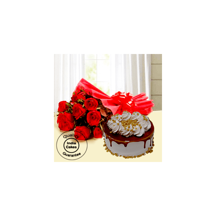 Delicious Butterscotch Half Kg Cake with 9 Red Roses