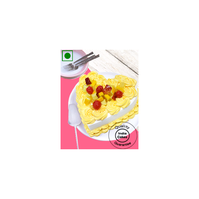 Eggless Floral Mix Fruit Heart Shaped Cake Half Kg Eggless Floral Mix Fruit Heart Shaped Cake Half Kg