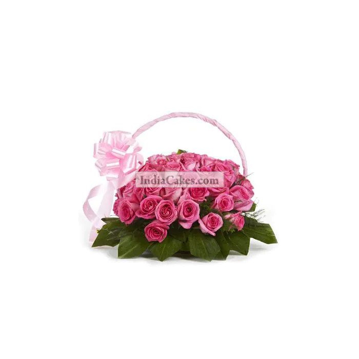 30 Pink Roses Basket 30 Pink Roses Basket
