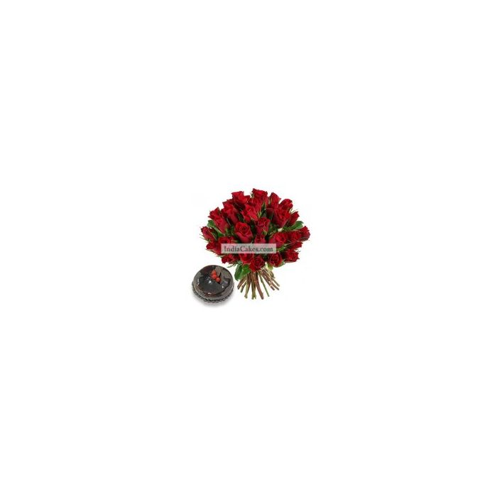 35 Red Roses Bunch And 1 Kg Chocolate Cake 35 Red Roses Bunch And 1 Kg Chocolate Cake