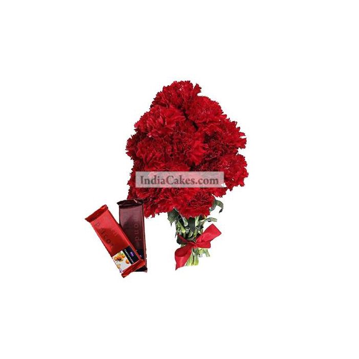 10 Red Carnations Bunch And 2 Cadbury Temptation 10 Red Carnations Bunch And 2 Cadbury Temptation