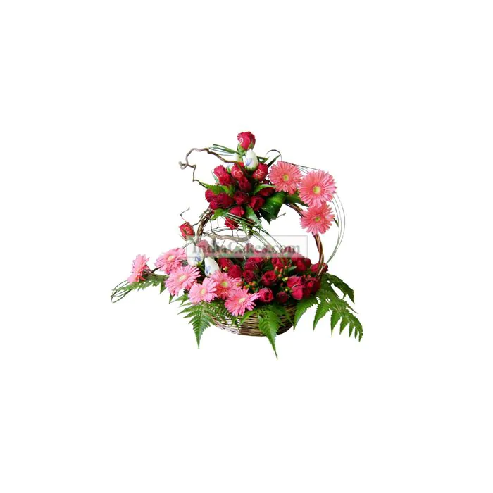 10 Roses and 5 Gerberas in Basket 10 Roses and 5 Gerberas in Basket