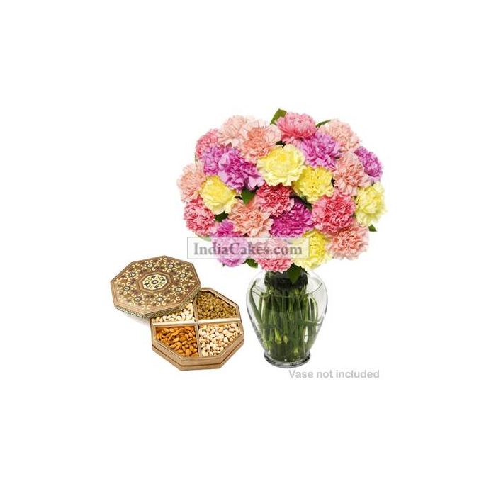 12 Mix Carnation Bunch And Half Kg Dry Fruits 12 Mix Carnation Bunch And Half Kg Dry Fruits