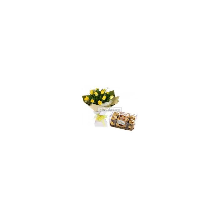 12 Yellow Roses Bunch And 16 Ferrero Rocher Chocolates 12 Yellow Roses Bunch And 16 Ferrero Rocher Chocolates