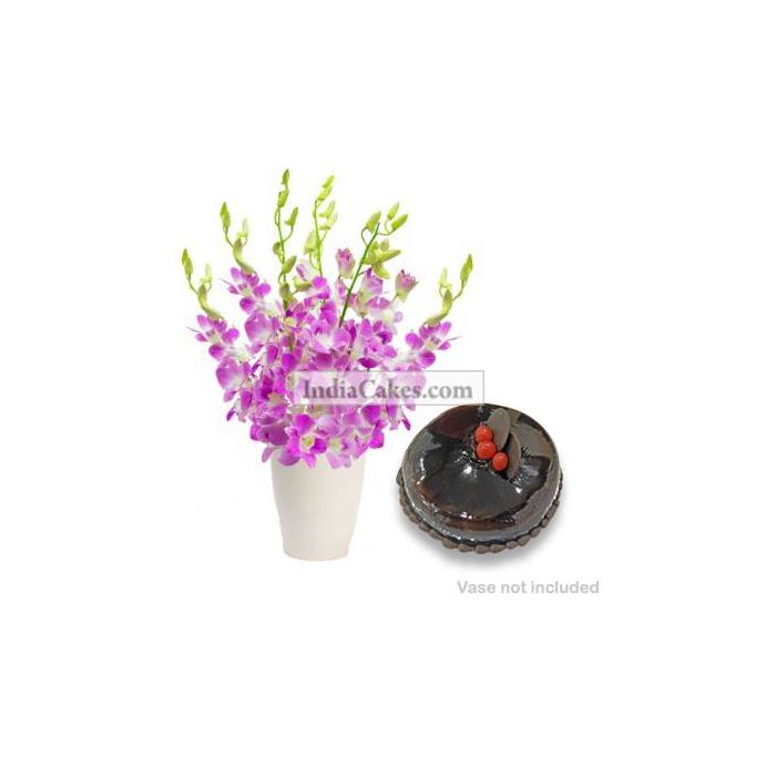 6 Orchids Bunch And Half Kg Chocolate Cake 6 Orchids Bunch And Half Kg Chocolate Cake