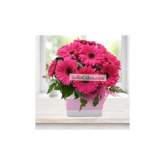 7 Pink Gerberas In Glass Vase