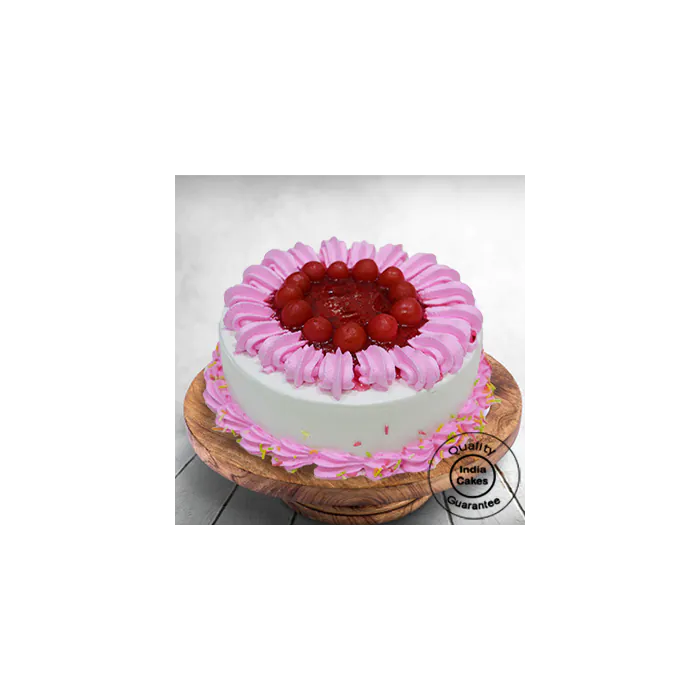Floral Strawberry Cake with Chery Half Kg Floral Strawberry Cake with Chery Half Kg