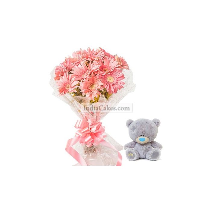 12 Pink Gerberas Bunch and 1 Teddy Bear 12 Pink Gerberas Bunch and 1 Teddy Bear