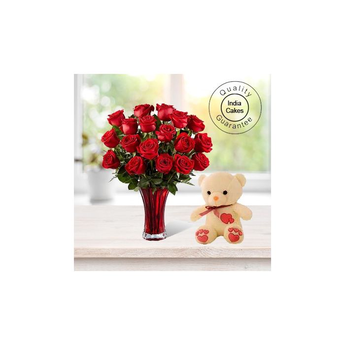 12 RED ROSES BUNCH AND 6 INCHES TEDDY BEAR 12 RED ROSES BUNCH AND 6 INCHES TEDDY BEAR