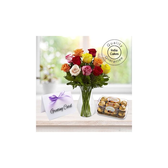 6 Mix Flowers Bunch,16 Pcs Ferero Rocher Chocolates,1 Greeting Card 6 Mix Flowers Bunch,16 Pcs Ferero Rocher Chocolates,1 Greeting Card