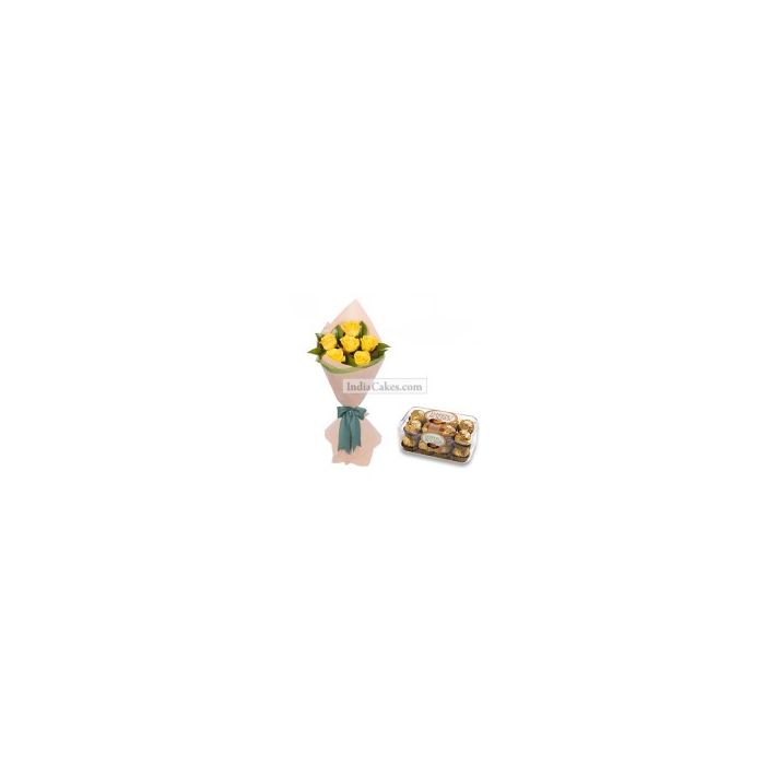 6 Yellow Roses Bunch and 16 Pcs Ferrero Rocher Chocolates 6 Yellow Roses Bunch and 16 Pcs Ferrero Rocher Chocolates