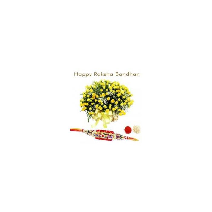 100 Yellow Roses With Rakhi
