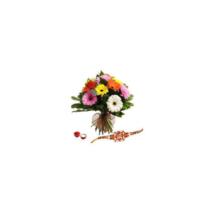 10 Mix Gerberas Bunch With Rakhi 10 Mix Gerberas Bunch With Rakhi