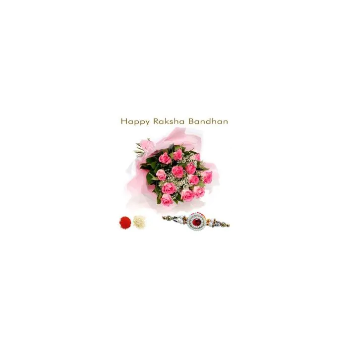 10 Pink Roses With Rakhi 10 Pink Roses With Rakhi