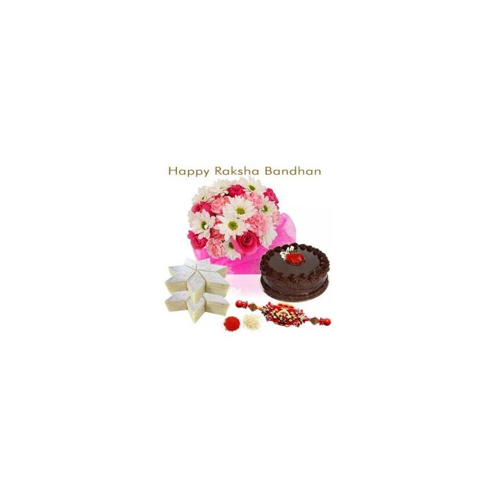 15 Pink And white Flowers Kaju Katli Sweet Half Kg Chocolate Cake Rakhi 15 Pink And white Flowers Kaju Katli Sweet Half Kg Chocolate Cake Rakhi