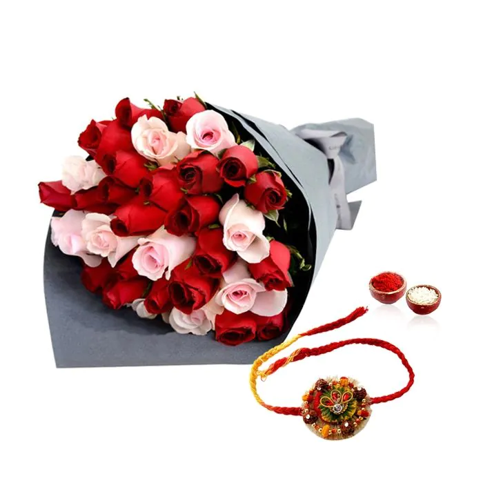 30 Red And Pink Roses With Rakhi 30 Red And Pink Roses With Rakhi