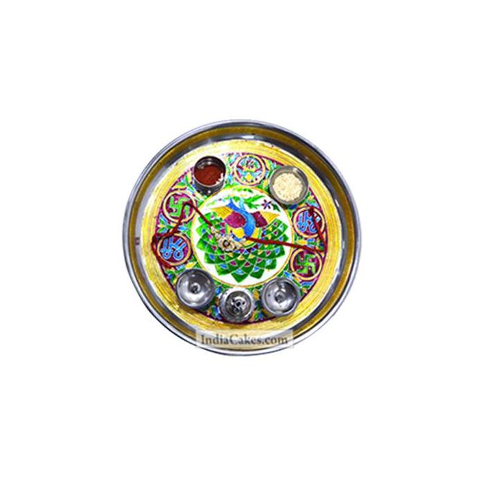 Golden Thali With Green Design Golden Thali With Green Design