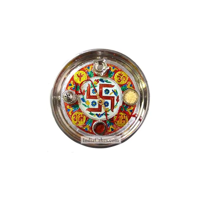 Golden Thali With Red Design