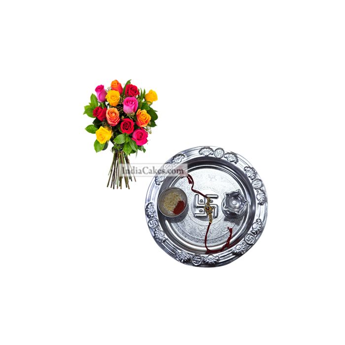 Silver Thali with Mix Roses Silver Thali with Mix Roses