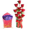 10 Red Roses with 5 Cadbury Dairy Milk Chocolate thumbnail