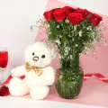6 Red Hot Roses with a 6 Inch Teddy Bear thumbnail
