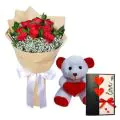 6 Red Roses Bunch , 1 Teddy Bear and Greeting Card thumbnail