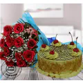 Affable Butterscotch Half Kg Cake with 12 Red Roses thumbnail