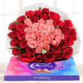 Bouquet of 30 Red and 20 Pink Roses with Cadbury Celebrations thumbnail