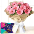 Bunch of 10 Pink Gerberas with a Cadbury Celebration thumbnail