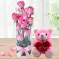 Classic 10 Pink Roses with a Cute Teddy thumbnail