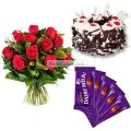 1 Kg Black Forest Cake-6 Red Roses Bunch-5 Chocolates thumbnail