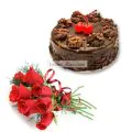1.5 Kg Chocolate Truffle with 12 Red Roses Bunch thumbnail