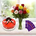 Half Kg Strawberry Cake-6 Mix Roses Bunch-5 Chocolates thumbnail