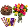 Half Kg Chocolate Truffle Cake-6 Mix Roses Bunch-5 Chocolates thumbnail