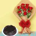 Delectable Bunch of 10 Red Roses with Chocolate Truffle Combo thumbnail