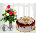 Delicious Butterscotch Cake Half Kg with 6 Mix Roses thumbnail