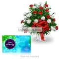 10 Red and White Carnations Bunch And Cadbury Celebrations Box thumbnail