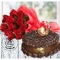 Half Kg Chocolate Truffle Torte Cake with 12 Red Roses thumbnail