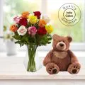 6 MIX FLOWERS WITH BIG TEDDY BEAR thumbnail