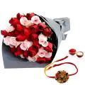 30 Red And Pink Roses With Rakhi thumbnail