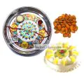 Silver Thali With Design And Half Kg Eggless Pineapple Cake And 250 gms Almond Dryfruits thumbnail